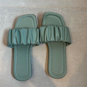 Square Toe Blue Slip on Sandals
